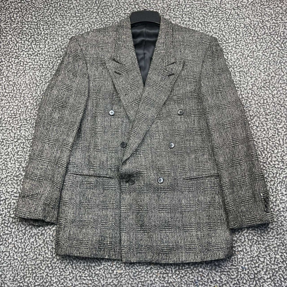 Paul Rodon The Collection Blazer Jacket Men 44R Double Breasted Gray Plaid Wool